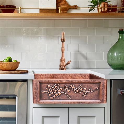 Single Bowl Copper Kitchen Farmhouse Sink Copper Pantry Sinks Hand Hammer Rustic Copper Apron