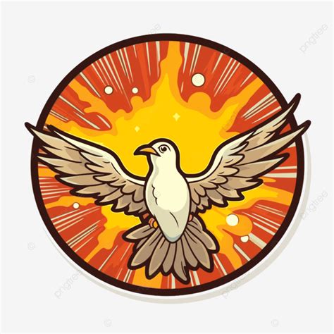 White Dove With Sun And Fire Background Graphic In Isolated Style