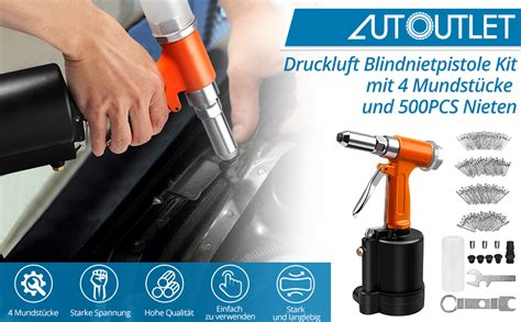 Autoutlet Druckluft Blindnietpistole Kit Premium Nietpistole Werkzeug