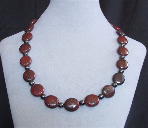 Rustic Red Jasper And Hematite Necklace Etsy Large Bead Necklace