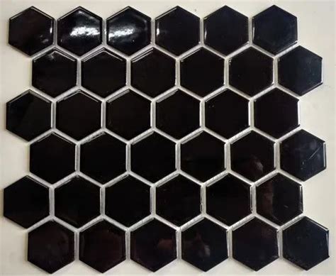 Black Hexagonal Glossy Porcelain Mosaic Tiles At 180 Square Feet