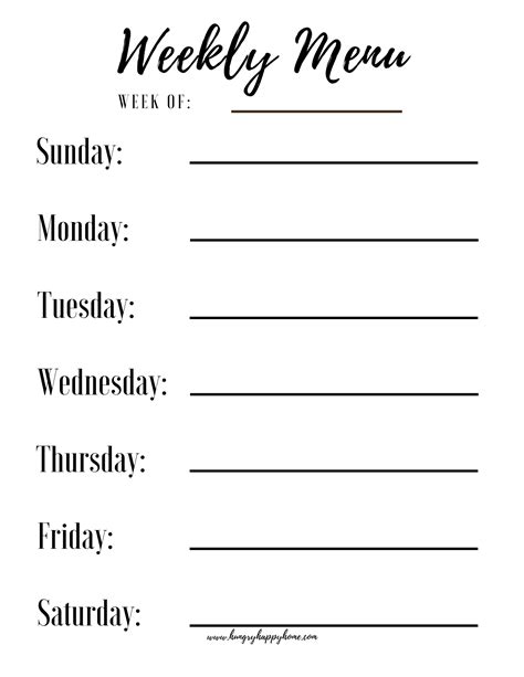 Weekly Printable Menu