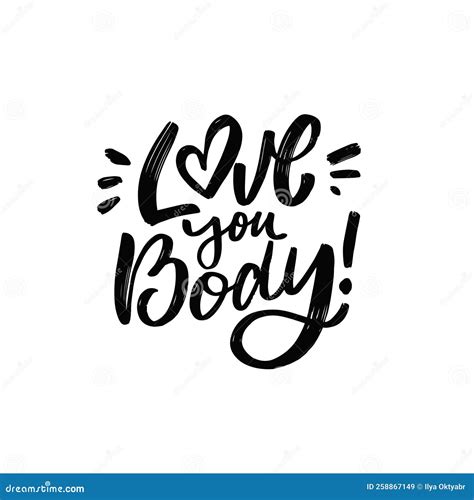 Love Your Body Hand Drawn Black Color Girl Motivational Text Stock Vector Illustration Of