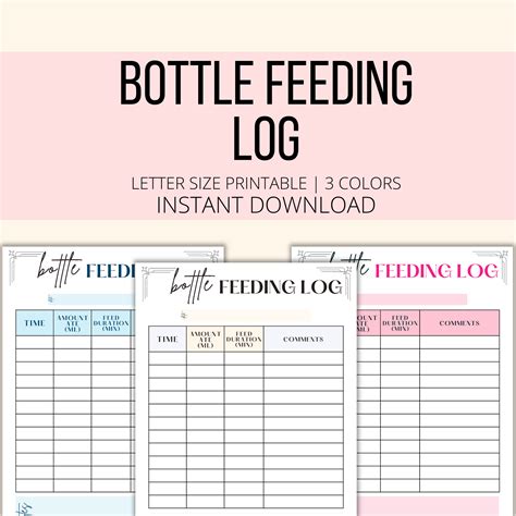 Bottle Feeding Log Printable Baby Feeding Chart Tracker For Formula