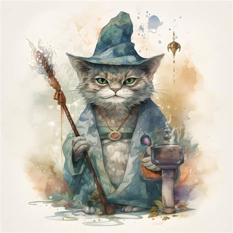 Premium Ai Image Old Brave Mystical Wizard Cat Ai Generative Illustration