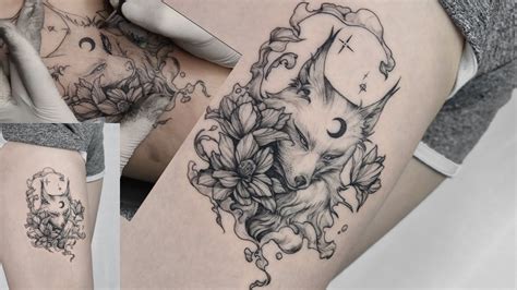 Fox thigh blackwork tattoo 여우 허벅지 블랙워크 타투 놀지다타투 nolgida tattoo