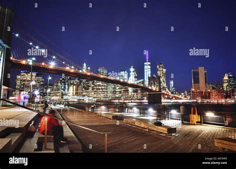 Brooklyn Bridge at night taken from Brooklyn Bridge Park - HDR image Stock Photo - Alamy