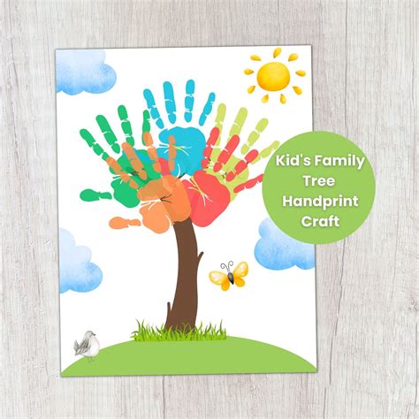 Family Tree Handprint Craft for Kids, Handprint Keepsake Gift, Handprint Tree Art, Grandkids ...