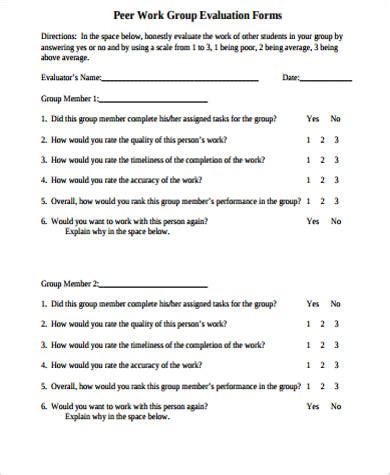 Free Sample Peer Evaluation Forms In Ms Word Pdf