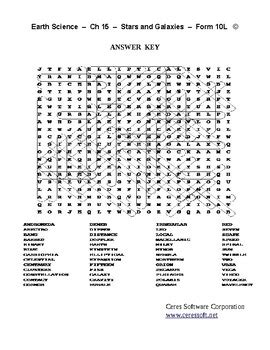 Stars And Galaxies HS Earth And Space Science Word Search Worksheet