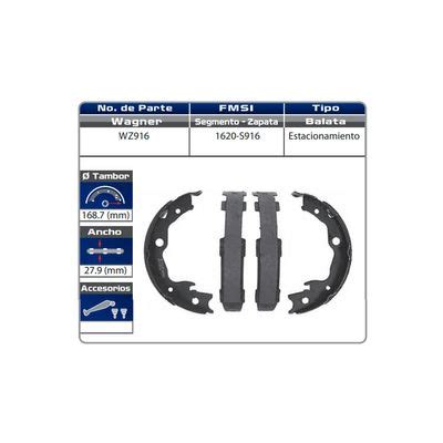 Balatas Traseras De Tambor Wagner WZ916 Lexus Hs250H 2010 2012