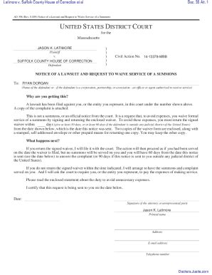 Fillable Online Notice Of A Lawsuit And Request To Waive Service