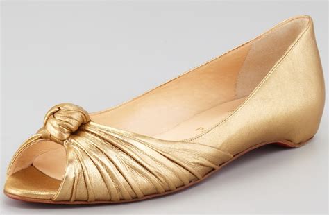 Gold Wedding Shoes Peep Toe Ballet Flats Christian Louboutin