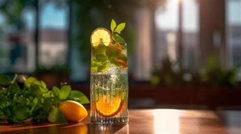 Premium Ai Image There Is A Glass Of Water With A Lemon And Mint On