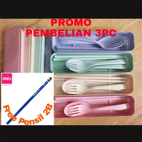 Jual Set Sendok Garpu Sumpit Kotak Bahan Jerami Set In With Box