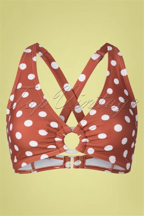 Unique Vintage 50s Polkadot Ring Bikini Top In Rust Shop At Topvintage