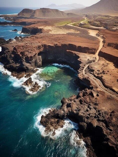 Premium AI Image | aerial view of the volcanic beaches in the lobos island