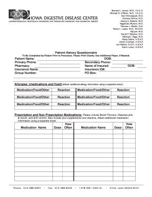 Fillable Online Iddc Patient History Questionnaire Patient Name Dob