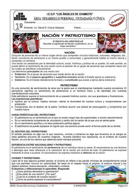 NACION Y PATRIOTISMO DEL PERU NACIÓN Conjunto de personas de un