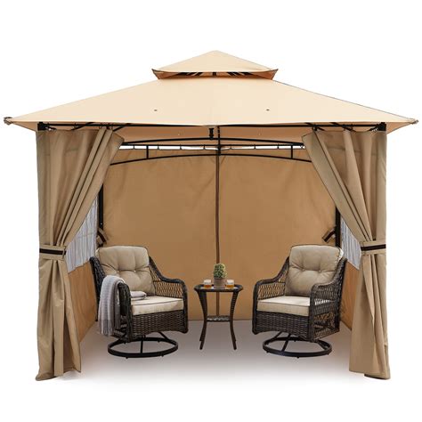 9x910x1211x11 Patio Outdoor Gazebo Steel Frame With Windows Curtains