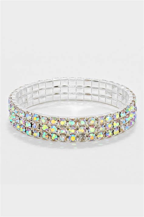 Pulsera El Stica De Diamantes De Imitaci N De Filas Bisuter A