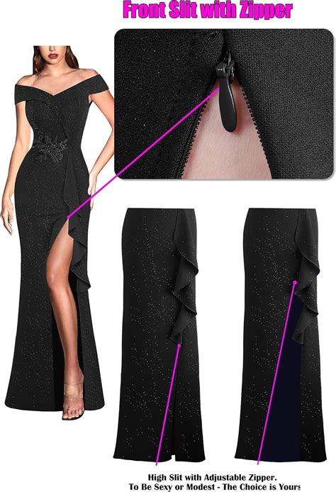 Vfshow Womens Sexy Elegant Formal Prom Off Shoulder Ruffle High Slit