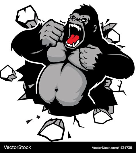 Angry Gorilla Breaking Wall Royalty Free Vector Image