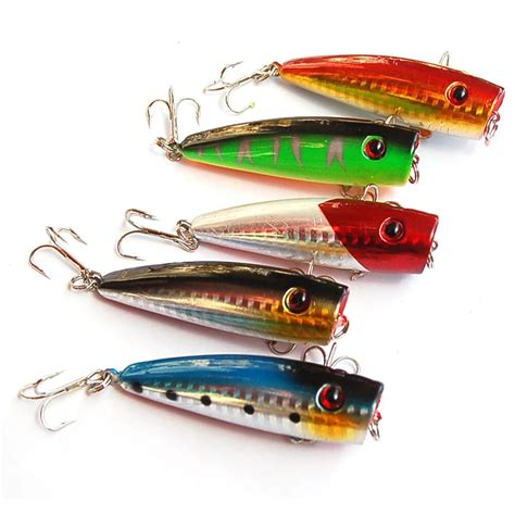 5PCS/Set Fishing Lure Laser Reflective Topwater Popper 52g 7cm Floating ...