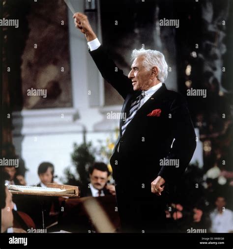 Conductor Leonard Bernstein 1918 1990 With Orchestra 1988