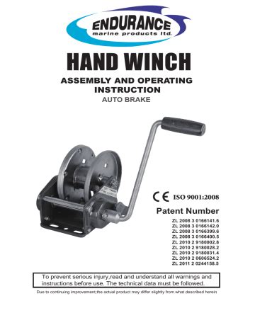 Endurance Marine Hand Winch Owner's Manual | Manualzz