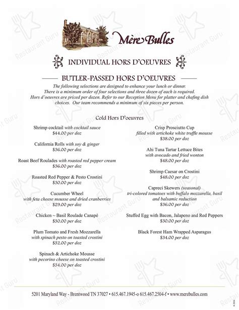 Menu at Mere Bulles Restaurant, Brentwood