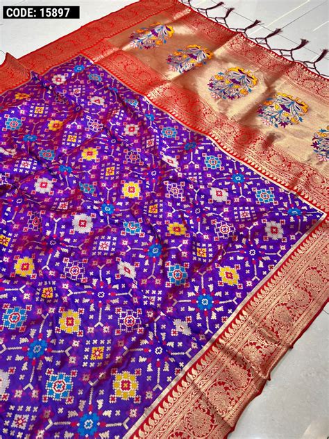 Purple Color Patola Silk Saree With Zari Weaving Work