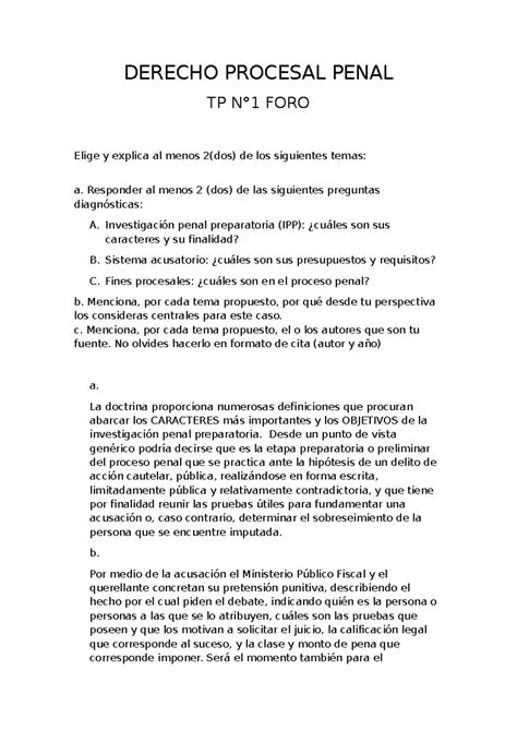 TP N1 FORO Derecho Procesal Penal DERECHO PROCESAL PENAL TP N1 FORO