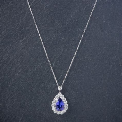 TANZANITE DIAMOND PENDANT NECKLACE 4CT TANZANITE 1.80CT DIAMONDS 18CT ...