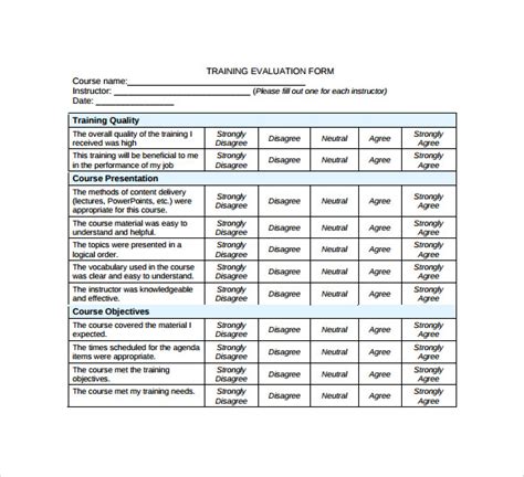 Training Evaluation Form Templates Free Samples Examples Format