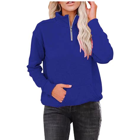 Womens Sweatshirt Quarter Zip Lightweight Pullover Sweatshirts Solid ...