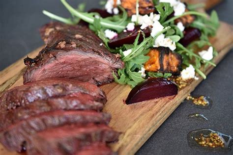 Marinated Kangaroo Fillet With Roasted Beetroot Salad Red Meat Recipes Weber Bbq Recipe