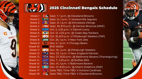 Full Bengals 2025 Schedule 🏈 - THE BENGALS FORUM - GO-BENGALS.COM X WHO ...