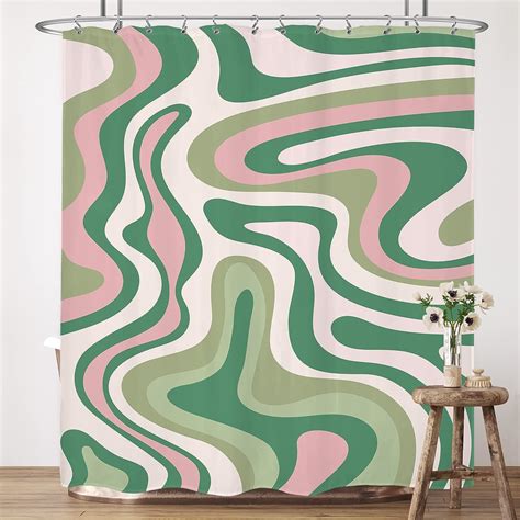 Lightinhome Abstract Boho Pink Green Shower Curtain 60wx72h