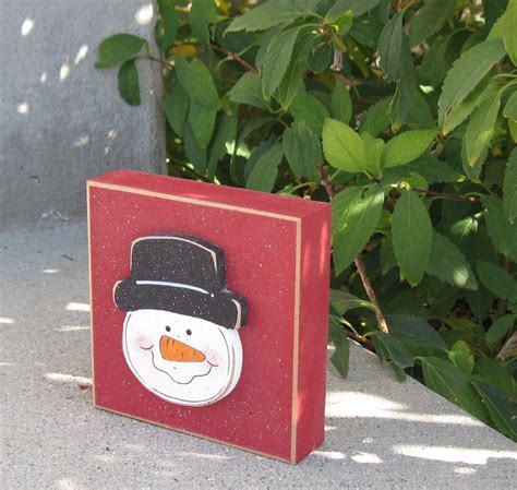 Red Snowman Face Block For Christmas Winter Noel Shelf Desk Office