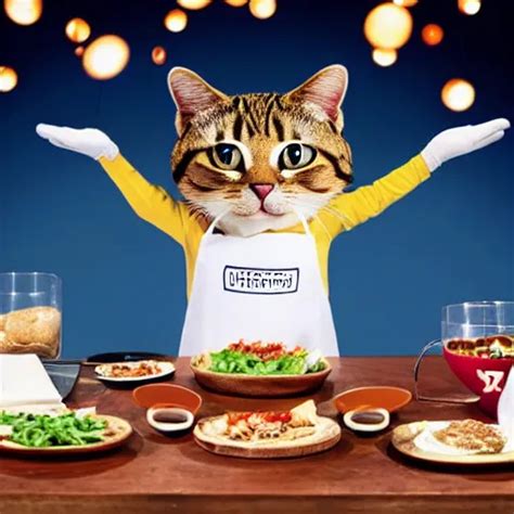 Anthropomorphic Cats Chef Competing At The Masterchef Stable