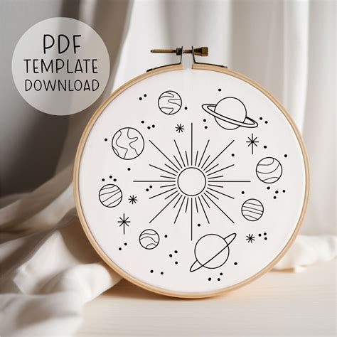 Solar System Embroidery Pattern Universe Embroidery Planets