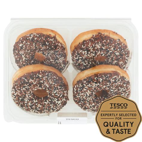 Tesco Chocolate Iced Ring Doughnuts 4 Pack Tesco Groceries