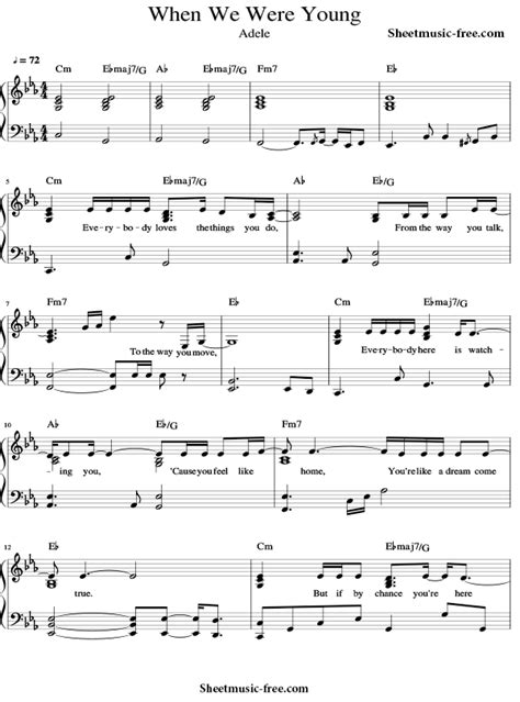 When We Were Young Sheet Music Adele - ♪ SHEETMUSIC-FREE.COM