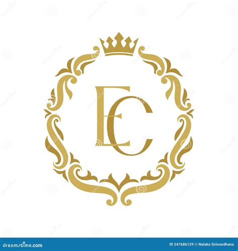 Plantilla De Logotipo De Vintage Floral De Oro De Letra Ec Ilustración