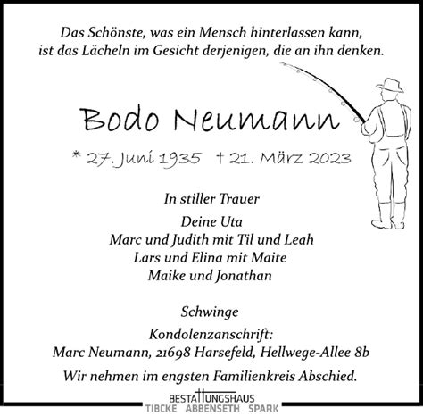 Bodo Neumann Traueranzeige Stader Tageblatt