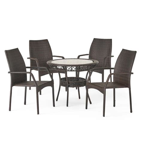 Noble House Libson Multi Brown 5 Piece Faux Rattan Patio Outdoor Dining