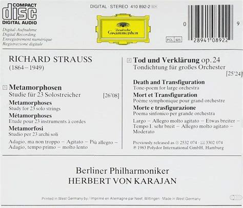 Herbert Von Karajan Berliner Philharmoniker Strauss R