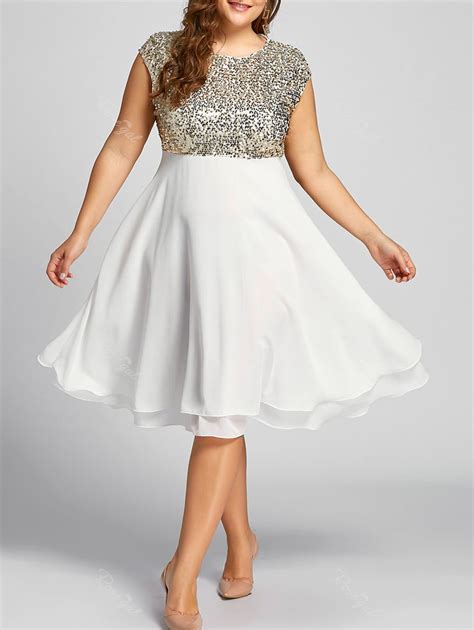 [36 Off] Flounce Plus Size Sparkly Sequin Cocktail Dress Rosegal