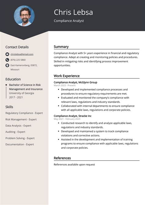 Compliance Analyst Resume Example Free Guide